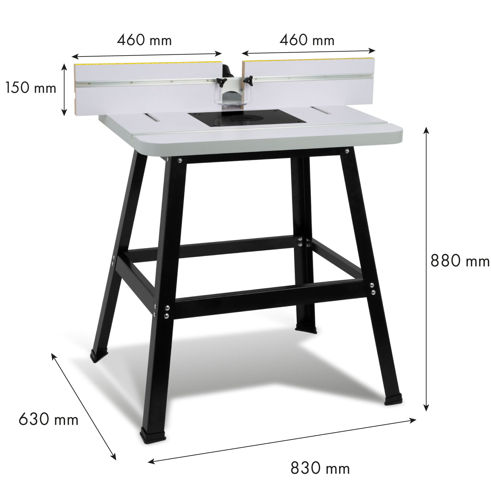 EBERTH Mesa para fresadora, mesa de trabajo para fresadora, mesa de trabajo  de 870 x 330 mm, diámetro de la cesta de la fresadora de 155 mm, altura de  trabajo de 280 mm
